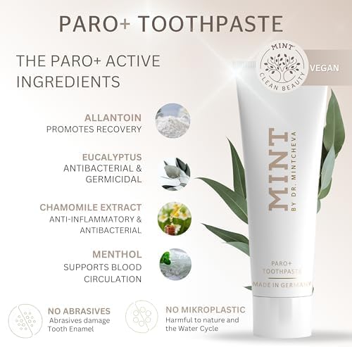 MINT PARO+ Toothpaste - Fluoride-Free - Innovative Formula - Care for Teeth and Gums - Against periodontal Disease, Gum Irritation, Bleeding Gums - by Dr. Mintcheva