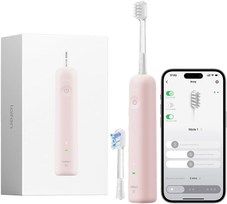 Laifen Wave Special Electric Toothbrush, New 2025 Version Oscillation & Vibration Sonic Electric Toothbrush for Adults with App, 2 Brush Heads, IP68 Waterproof Travel Powered Toothbrush (Matte Pink)