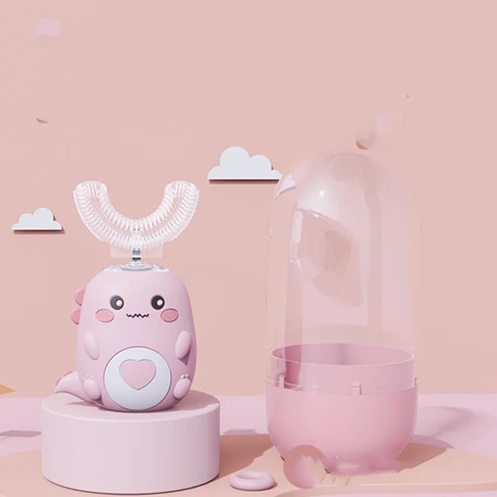 Kids Automatic U-Shaped Toothbrush, 360º Toothbrush Rechargeable Auto U-Shaped Electric Toothbrush with Led Light, 5 Modes & Smart Timer Gentle Waterproof and Cartoon Dragon Design (3PCS)