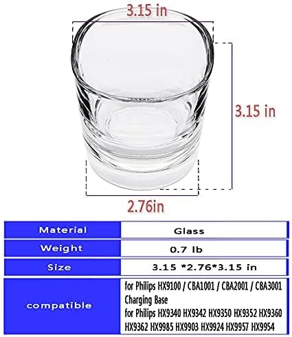 Replacement Charger Glass Cup for Philips Electric Toothbrush,for HX9100 CBA1001 CBA2001 CBA3001 Charging Base,Compatible with HX9350 HX9360 HX9903 HX9924 HX9954 HX9957 Electric Toothbrush