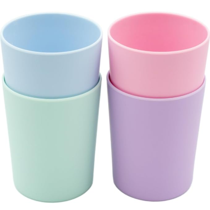 WeeSprout Bamboo Toddler Cups, 10 oz Set of Four, Babies, Big Kids & Toddlers, Made With All Natural Bamboo, Dishwasher Safe (Pastel Blue, Mint, Purple & Pink, 10 oz (Without Lids))