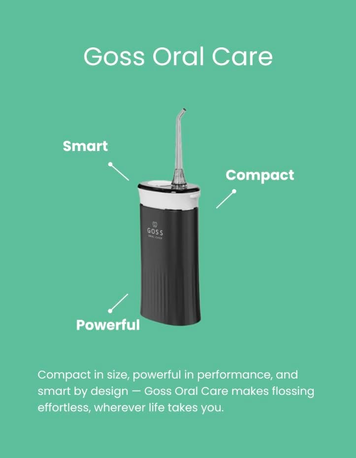Goss Oral Care Portable Water Flosser for Teeth Cleaning – Cordless, Rechargeable Oral Irrigator for Travel, Braces, Implants, Crowns & Gum Health