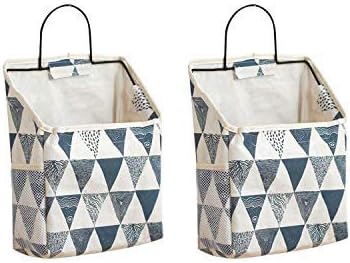 2 Pcs Wall-Hanging Storage Bags,Desktop Organizer Basket Cotton Linen Hanging Storage Basket for Kitchen,Bderoom,Living Room-Triangle