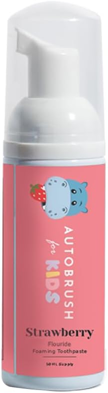 autobrush Fluoride Foaming Toothpaste for Kids, Strawberry Flavor, Whitening & Deep Cleaning, Travel Friendly, Anti-Cavity (Pack of 1)