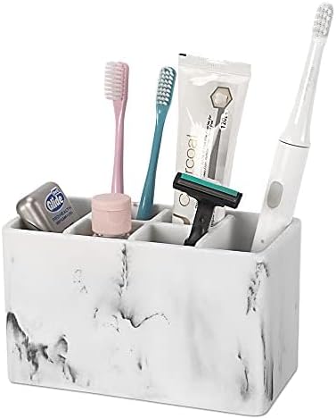 zccz Toothbrush and Toothpaste Holder - Multifunctional Countertop Electric Toothbrush Holder with 6 Slots - Toothpaste Razor Makeup Brushes Holder Organizer Stand for Bathroom Shower Vanity