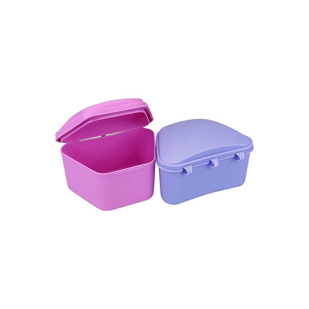 2PCS Trapezoid Retainer Case, Convenient Mouth Guard Cases, Multicolored Denture Bath Box for Aligner, Retainers, Mouth Guard, Night Guard, Travel Cleaning