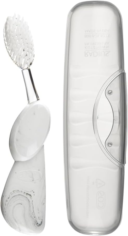 RADIUS Toothbrush Big Brush with Replaceable Brush Head BPA Free ADA Accepted - Left Hand - Marble Brush with Clear Case