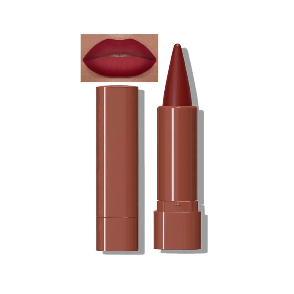 2-in-1 Gradient Red Lip Liner & Lipstick, Waterproof Long Lasting Matte Dark Red Lip Liner Pencil, Makeup Smudge proof lip liner with Cone Tip (07#-Vivid Auburn)