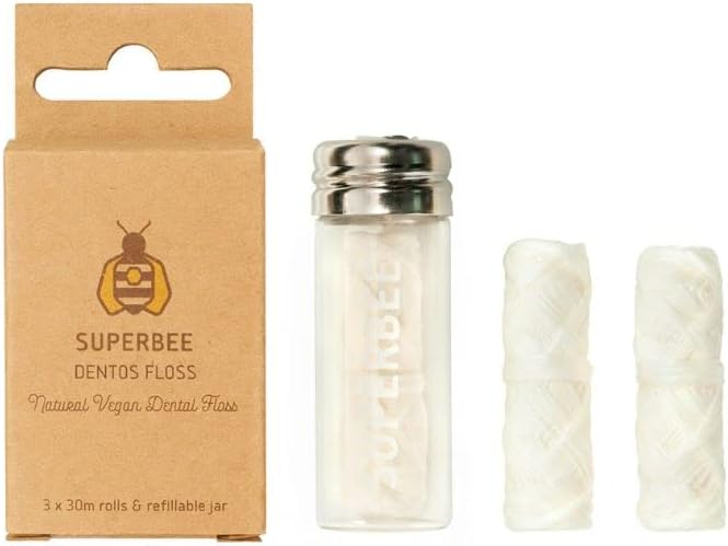 SuperBee Dentos Toothpaste Tablets & Dentos Floss, 100 Tabs, Fluoride Free & Eco Friendly, Travel Mouthwash Tablets, Sensitive Bites Kids Adults, Chewable Tablet, Spearmint