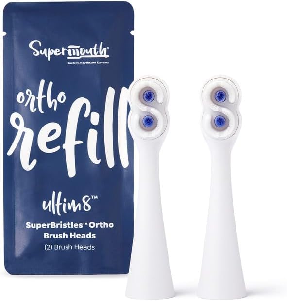 SuperMouth® SuperBristles® Ortho Replacement Brush Heads for Ultim8 SmartBrush – Ultra-Soft Bristles Clean 60X Better Around Braces, Advanced Sonic Cleaning, Dual Modes, 3 Color Options