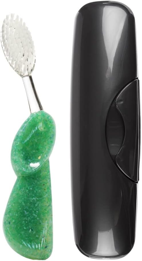 RADIUS Toothbrush Big Brush with Replaceable Brush Head BPA Free ADA Accepted - Left Hand - Soda Pop Brush with Black Case