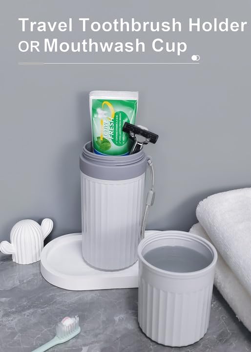 Toothbrush Travel Case, Grey Travel Toothbrush Cup Holder for Toothbrush and Toothpaste, Portable Travel Toothbrush Container for Traveling Camping Business School