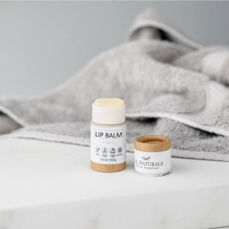 J&L Naturals Sustainable Lip Balm | Organic Ingredients, 100% Natural, Eco-Friendly | Cruelty Free, Vegan, Paraben Free, Silicone Free (Naked (Unscented), 5-Piece Bundle)