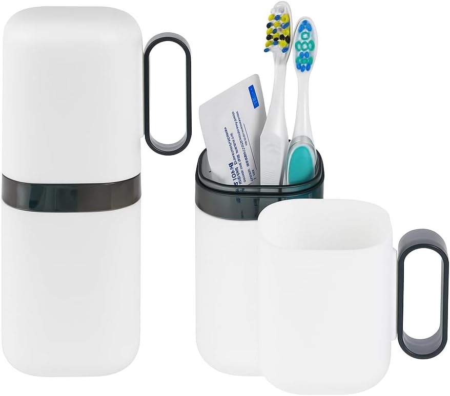 2-in-1 Compact Design Travel Toothbrush Case with Rinse Cup & Handle – Leak-Proof Toothbrush Holder for Travel, Camping, Gym, Outdoor – Portable & Hygienic Storage for Oral Care Essentials