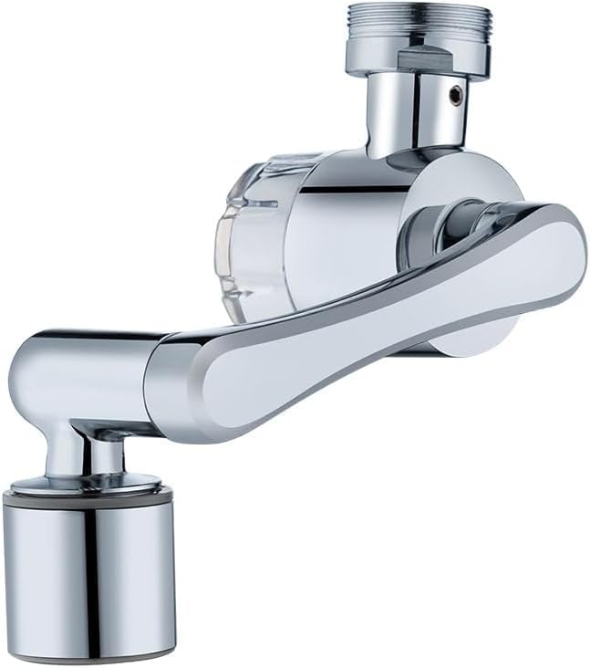 1080° Rotating Faucet Extender with PP Cotton Filters, 2 Modes Swivel Robotic Arm Sink Aerator for Kitchen/Bathroom, 20mm/22mm Female and 24mm Male Thread Connection, Silver