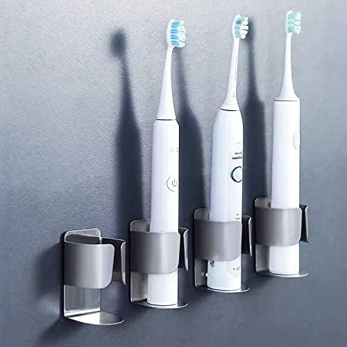 Electric Toothbrush Holder, 304 Stainless Steel Wall Mounted Self Adhesive Storage Organizer Stand Rack for Electric Toothbrush, Toothpaste, Facial Cleanser (Silver 4 Pack)