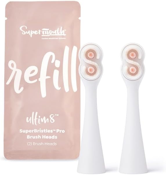 SuperMouth® SuperBristles® Pro Replacement Brush Heads for Ultim8 SmartBrush – Ultra-Soft Bristles Remove 40X More Plaque, 3X Denser, Advanced Sonic Cleaning, Dual Modes, 3 Color Options