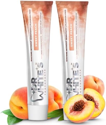 Dr. White’s Fluoride-Free nHA Toothpaste 2-Pack; Dentist-Formulated, Nano Hydroxyapatite + Xylitol, Sensitivity Relief Complex™, Mint-Free, Enamel Safe, Swallow-Safe (3.5 Oz, Sweet Peach)