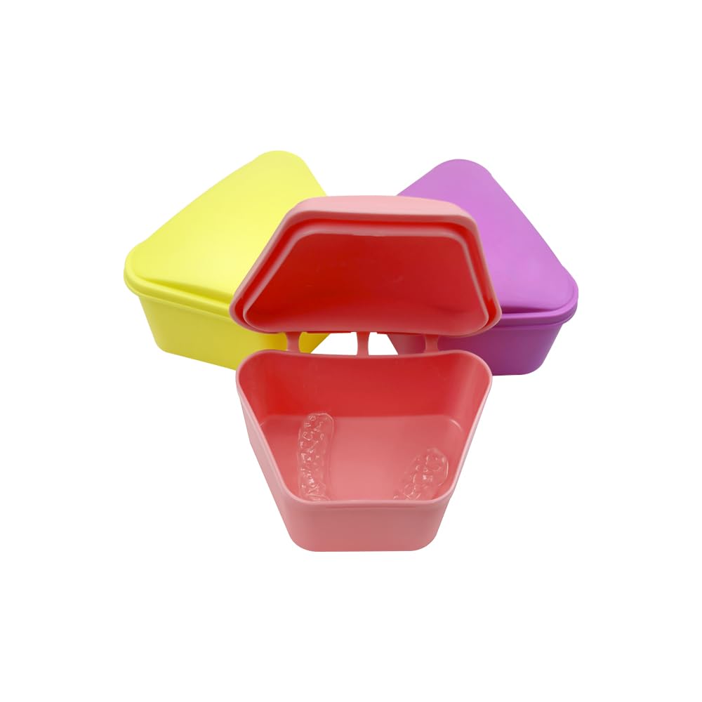 2PCS Trapezoid Retainer Case, Convenient Mouth Guard Cases, Multicolored Denture Bath Box for Aligner, Retainers, Mouth Guard, Night Guard, Travel Cleaning