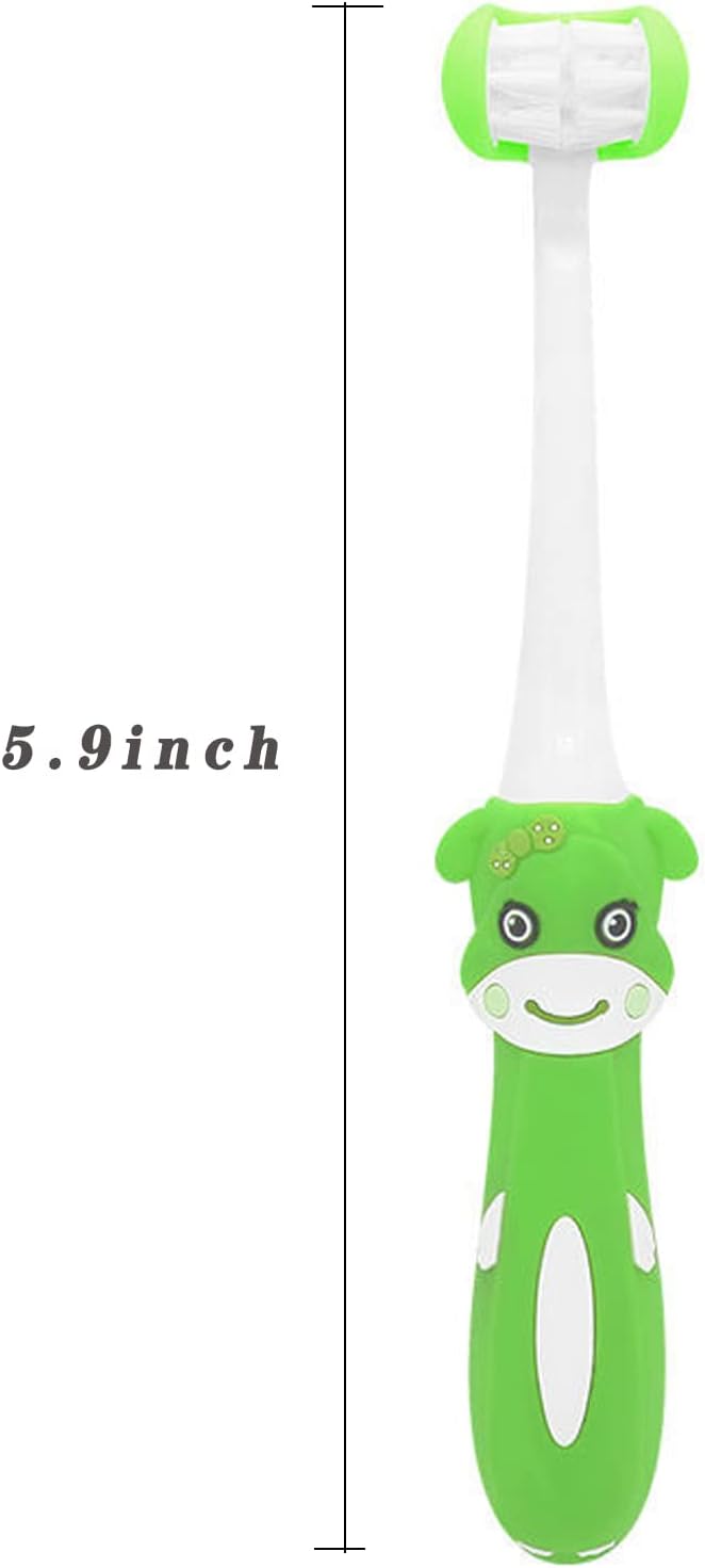 2 Pieces 3 Sided Toddler Toothbrush, Three Bristles for Kids Toothbrush, Autism Soft Bristles,Soft and Gentle for Complete Tooth and Gum Care (C4（Red+Green） Kids)