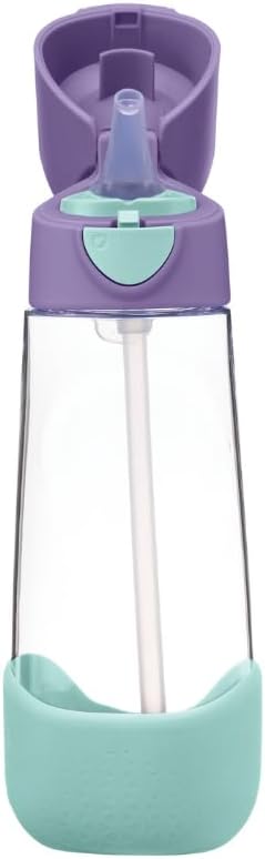 b.box 20oz Tritan Kids Water Bottle –Toddler Drink Bottle with Straw for School, Daycare, Travel w/Easy-Grip Triangular Design, Leak Proof Lid & Handle, BPA Free, Dishwasher Safe (Lilac Pop)