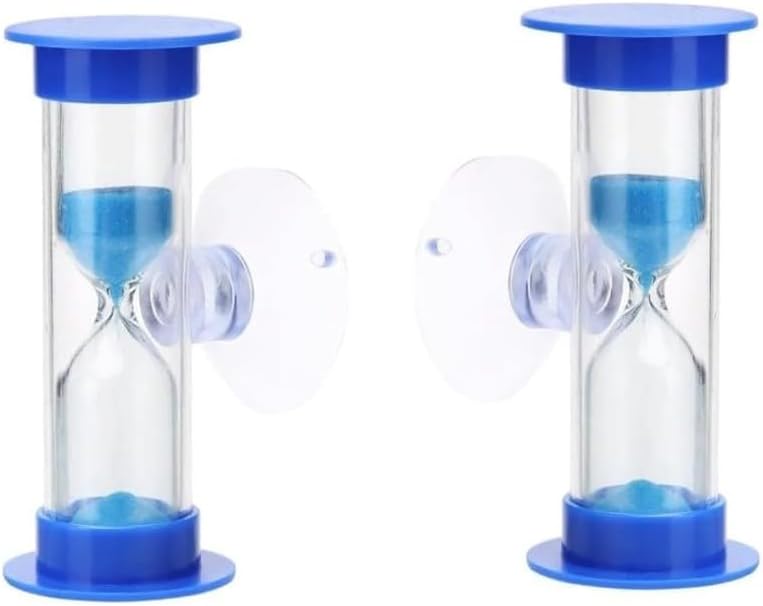2Pcs Blue Toothbrush Timer for 2mins Sand Clock Timer 2 Minute Sand Timer, Plastic Suction Cup Hourglass Sandglass Desktop Ornament Party Favors