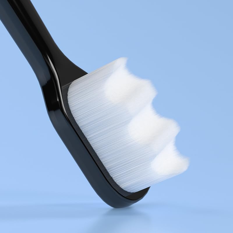 Extra Soft Toothbrush for Sensitive Gums and Teeth. Micro Nano Toothbrushes with 20,000 Ultra Soft Bamboo Charcoal Bristles. Excellent Cleaning Effect (2 Pack) (Black Wave Bristle)