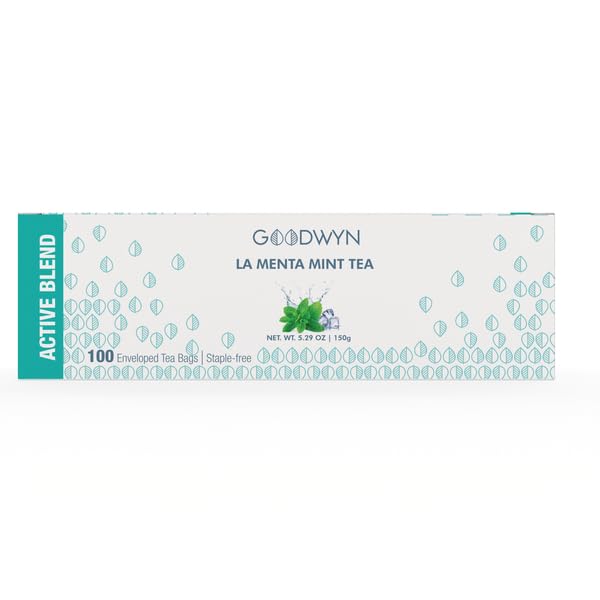 Goodwyn Peppermint Tea – 100 Individually Wrapped Herbal Tea Bags | Organic Mint Tea | Caffeine-Free | Plastic-Free Packaging | Refreshing Flavor | Indian Origin | Travel-Friendly
