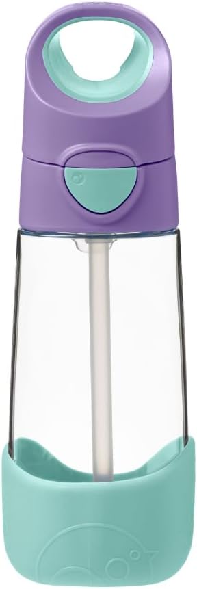 b.box 15oz Tritan Kids Water Bottle – Toddler Drink Bottle with Straw for School, Daycare, Travel w/Easy-Grip Triangular Design, Leak Proof Lid & Handle, BPA Free, Dishwasher Safe (Lilac Pop)