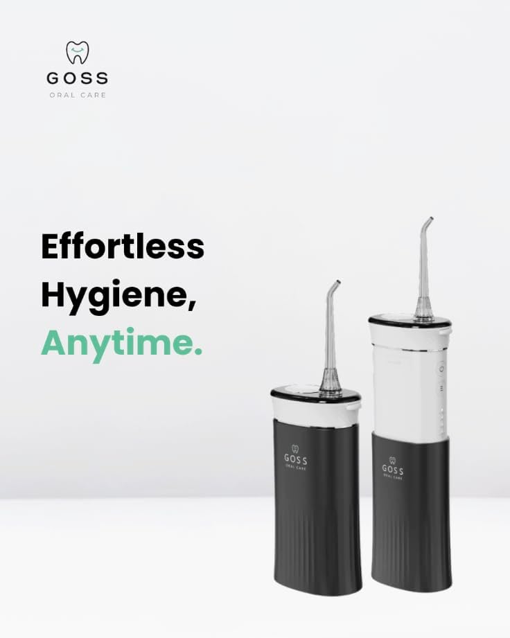 Goss Oral Care Portable Water Flosser for Teeth Cleaning – Cordless, Rechargeable Oral Irrigator for Travel, Braces, Implants, Crowns & Gum Health
