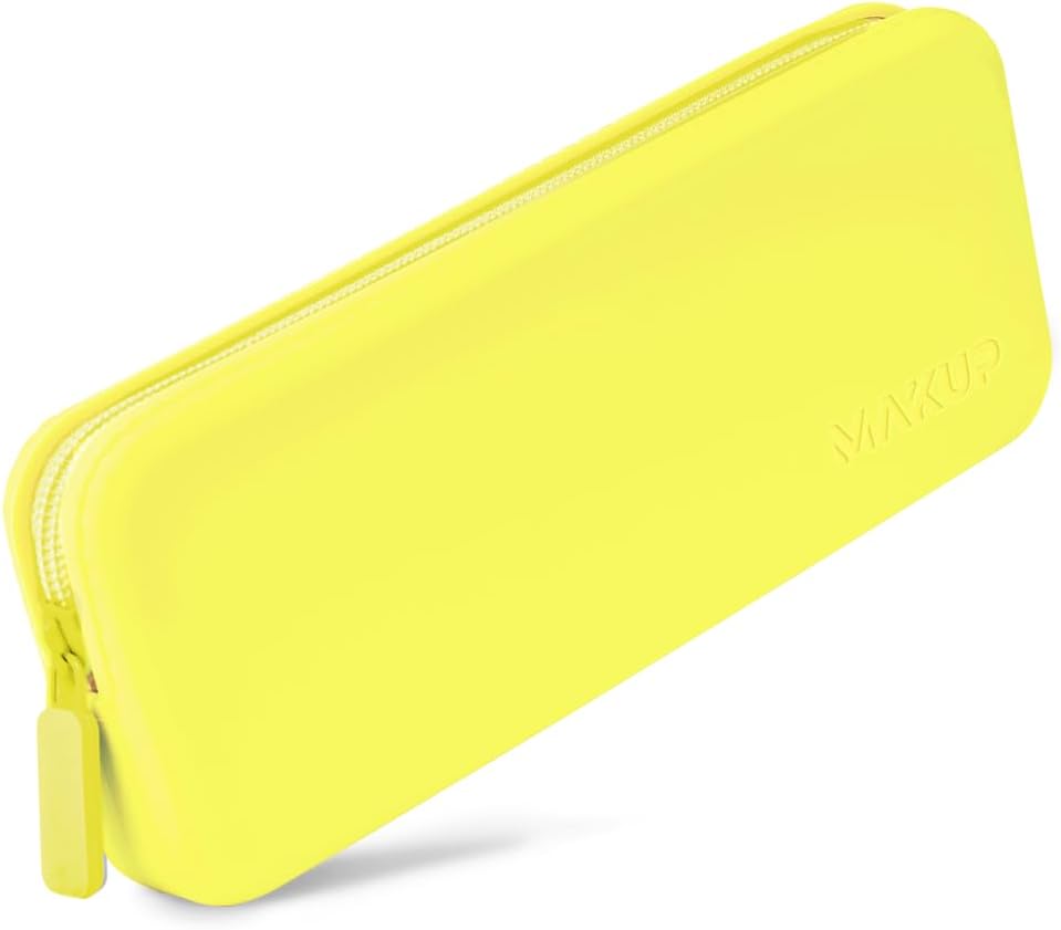 MAKUP Silicone Makeup Bag, Makeup Brush Holder with Zipper for Organizing Cosmetics, Makeup Brushes, Tools and Pencils, Washable Makeup Brush Holder Pouch for Travel (Electric Lime)