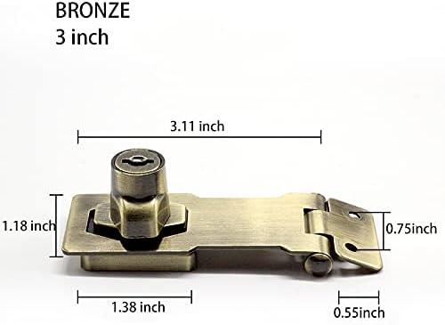 2 Packs Keyed Hasp Locks Twist Knob Keyed Locking Hasp for Small Doors, Cabinets and More,Stainless Steel Steel, Hasp Lock Catch Latch Safety Lock Door Lock with Keys (3inch, Bronze)