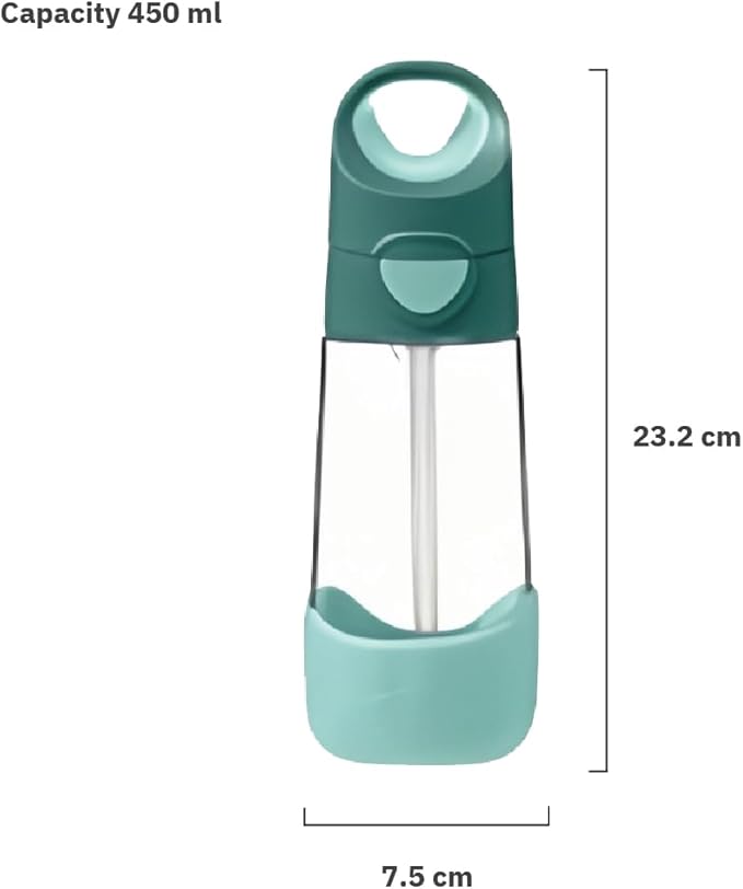 b.box 15oz Tritan Kids Water Bottle – Toddler Drink Bottle with Straw for School, Daycare, Travel w/Easy-Grip Triangular Design, Leak Proof Lid & Handle, BPA Free, Dishwasher Safe (Emerald Forest)