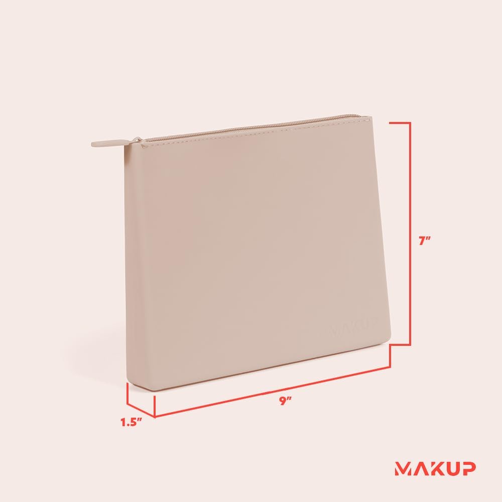 MAKUP Silicone Makeup Bag with Zipper, Washable Bag for Travel, Perfect for Organizing Cosmetics, Brushes, Tools and Toiletries (Nudist)
