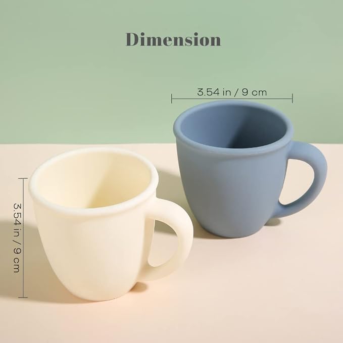 2 Pack Silicone Training Cups for Baby and Kids, Toddler Learning Cups with Handles, BPA Free, Microwave and Dishwasher (White & Grey Blue)