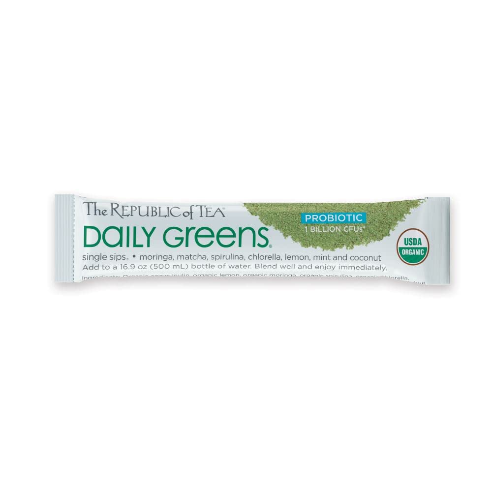 The Republic of Tea - Detox Greens Single Sips, 8 Packets - Matcha Coconut Lemon Mint Drink Mix