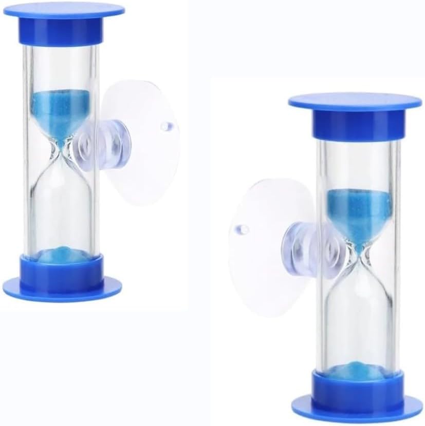 2Pcs Blue Toothbrush Timer for 2mins Sand Clock Timer 2 Minute Sand Timer, Plastic Suction Cup Hourglass Sandglass Desktop Ornament Party Favors