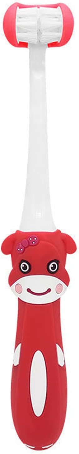 2 Pieces 3 Sided Toddler Toothbrush, Three Bristles for Kids Toothbrush, Autism Soft Bristles,Soft and Gentle for Complete Tooth and Gum Care (C4（Red+Green） Kids)