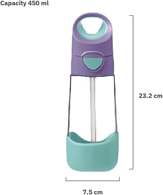 b.box 15oz Tritan Kids Water Bottle – Toddler Drink Bottle with Straw for School, Daycare, Travel w/Easy-Grip Triangular Design, Leak Proof Lid & Handle, BPA Free, Dishwasher Safe (Lilac Pop)