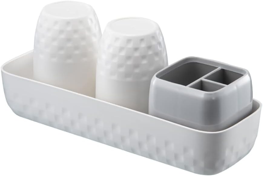 Toothbrush Holder Set - Toothbrush Holder for Bathroom Organizer, Electric Toothbrush & Toothpaste Holder, Bathroom Accessories Set, White & Grey