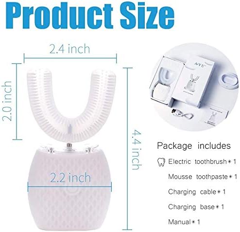 MAYBUY Automatic Ultrasonic Toothbrush,Electric Toothbrush for Adults,360° Electric Brush 45'' Automatic Timer Wireless Charging Washable Travel Home Dual-use (White, 1)
