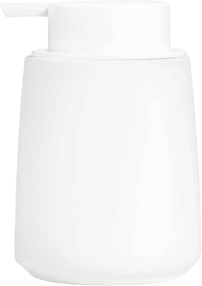 12Oz White Soap Dispenser - Modern Ceramic Lotion Hand Soap Dispenser with Easy-to-Press White Pump, Reusable and Refillable Liquid Dish Soap Dispensers for Bathroom, Kitchen (Rubber Paint)