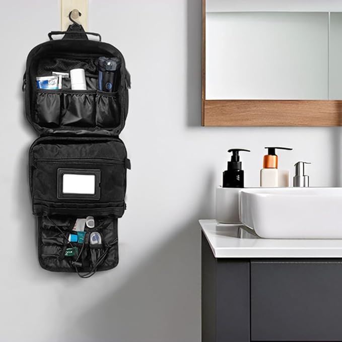 SMONT Tactical Toiletry Bag for Men, 9.5" Hanging Dopp Kit Shaving Hygiene Bag for Traveling Bathroom