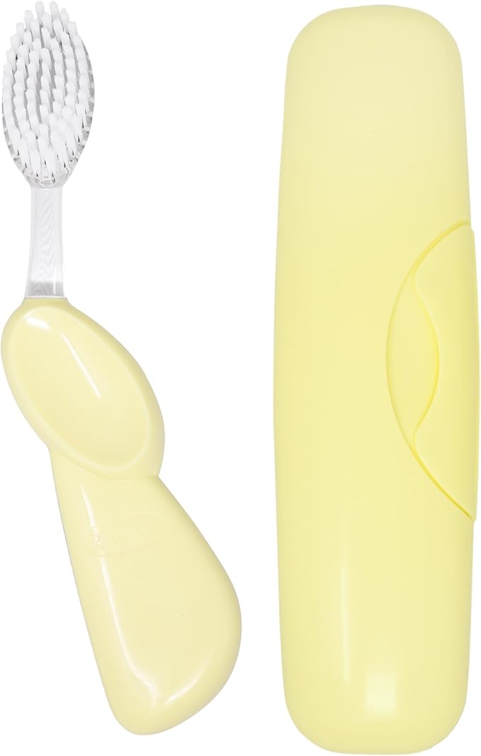 RADIUS Toothbrush Big Brush with Replaceable Brush Head BPA Free ADA Accepted - Right Hand - Pastel Lemon Meringue Brush with Pastel Lemon Meringue Case