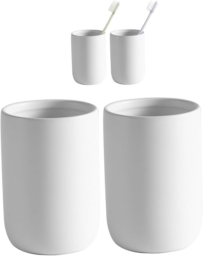 2Pcs Toothbrush Holders, Ceramic Toothbrush Holder Reusable Mouthwash Cup for Bathroom Counter Organizer, White, Holder