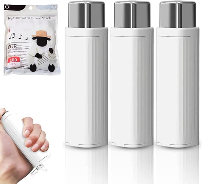 Upgrade Portable Automatic Floss Dispenser - 3 Pcs White, Organizer for Family, Hotel, Travel with 100 Pcs Dental Floss Picks