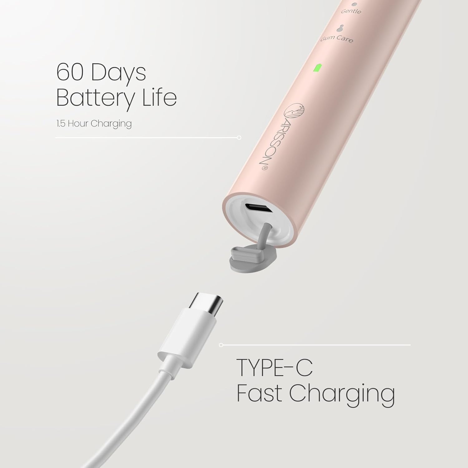 ARISSON Sonic Electric Toothbrush for Adults and Kids, 40,000 VPM Power Toothbrush, 1.5H Fast Charge Ultrasonic Electric Toothbrushes with 2 Minutes Smart Timer, White on Desert Sand