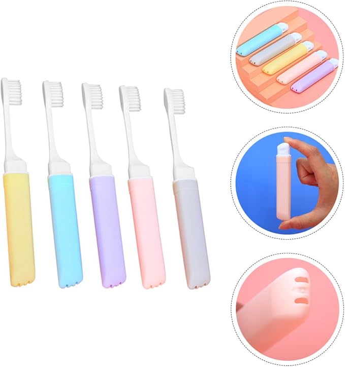 5Pcs Folding Toothbrush with Soft Bristles Ergonomic Grip Convenient Portable Travel Teeth Brush for Home Camping and Daily Use in Random Macaron Colors Random Color