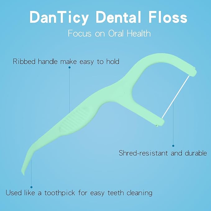 Dental Floss Picks Extra Strong with Easy Grip Handle, Professional Clean Flosser Picks Toothpicks, Fresh Mint, 200 Count, Green