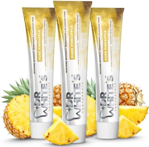 Dr. White’s Fluoride-Free nHA Toothpaste 3-Pack; Dentist-Formulated, Nano Hydroxyapatite + Xylitol, Sensitivity Relief Complex™, Mint-Free, Enamel Safe, Swallow-Safe (3.5 Oz, Pure Pineapple)